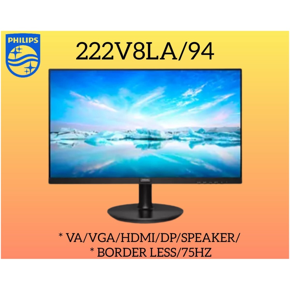 Philips 22 Inch Boarderless VA Panel Monitor with Speakers, DP Port/HDMI/VGA ( 222V8LA/94) - Image 1