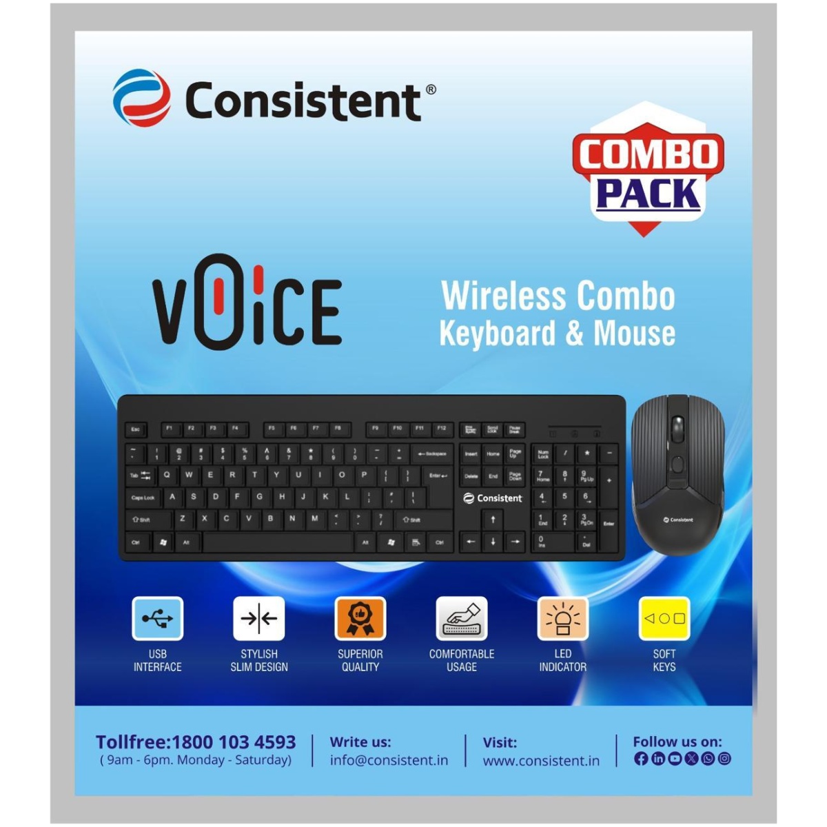 Consistent Wireless KeyBoard Mouse Combo (Black) - Image 1
