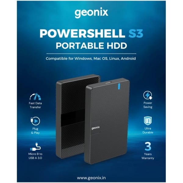 Geonix S3 500GB USB External Hard Disk 3 Year Warranty