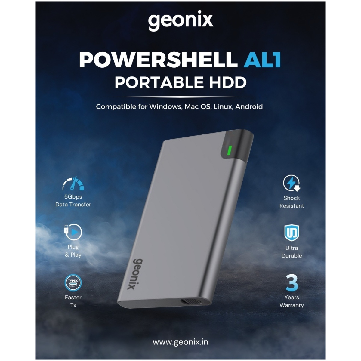 Geonix 1TB External Hard Disk Drive C TYPE 3 YEAR WARRANTY - Image 1