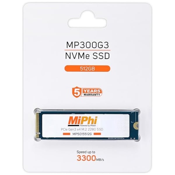 MIPHI MP300G3 NVMe 512GB 3300MB/s, 5 Y Warranty, PCIe3 Internal Solid State Drive (SSD)